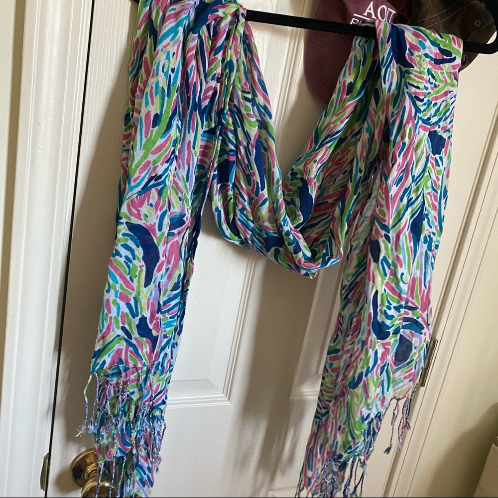 Lilly Pulitzer Navy Pink Green leaf print scarf